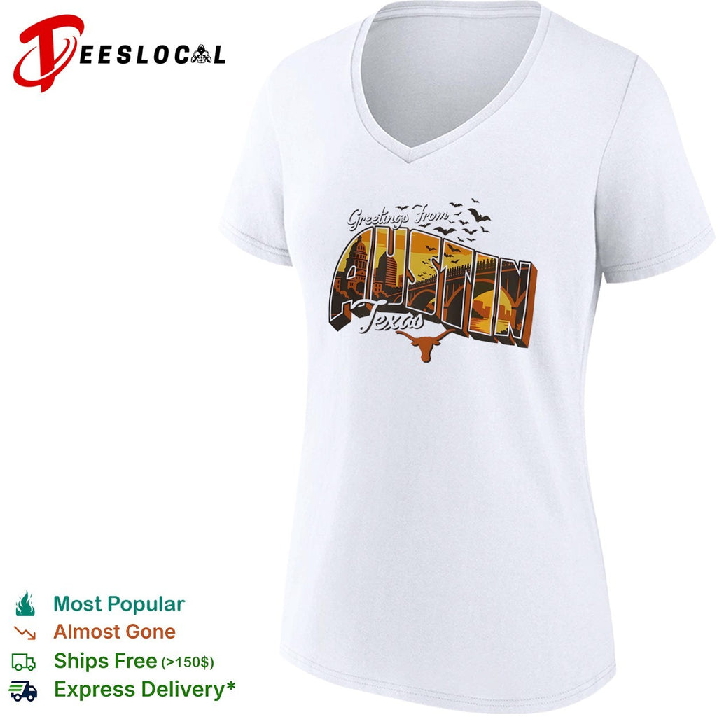 Greetings From Austin Texas Longhorn Silhouette Bats Capitol City Skyline shirt