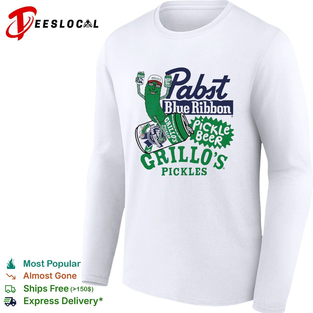 Grillos Pickles Pabst Blue Ribbon Pickle Beer logo shirt