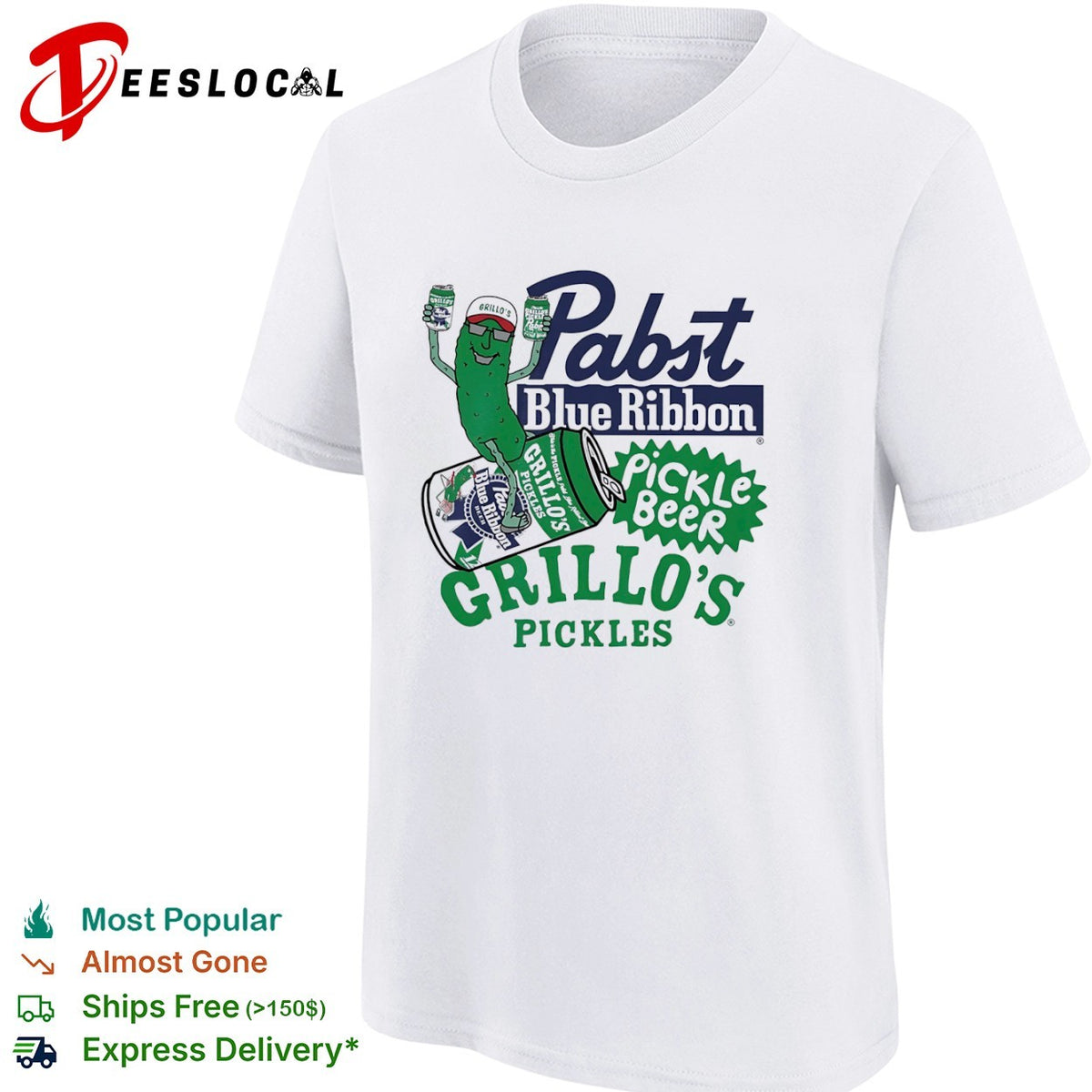Grillos Pickles Pabst Blue Ribbon Pickle Beer logo shirt
