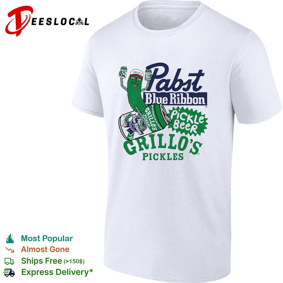 Grillos Pickles Pabst Blue Ribbon Pickle Beer logo shirt