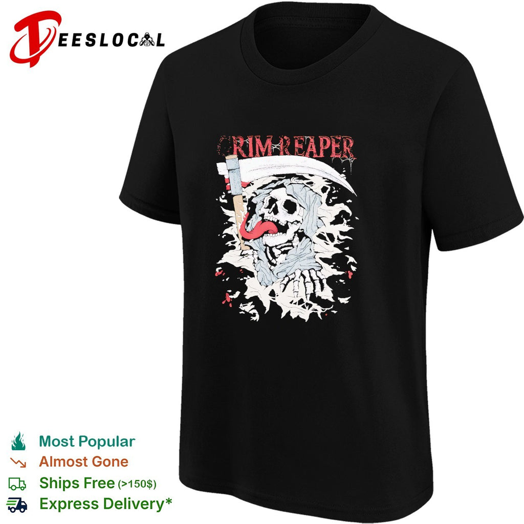 Grim Reaper scythe mascot badge shirt
