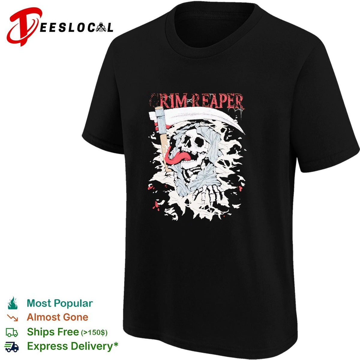 Grim Reaper scythe mascot badge shirt