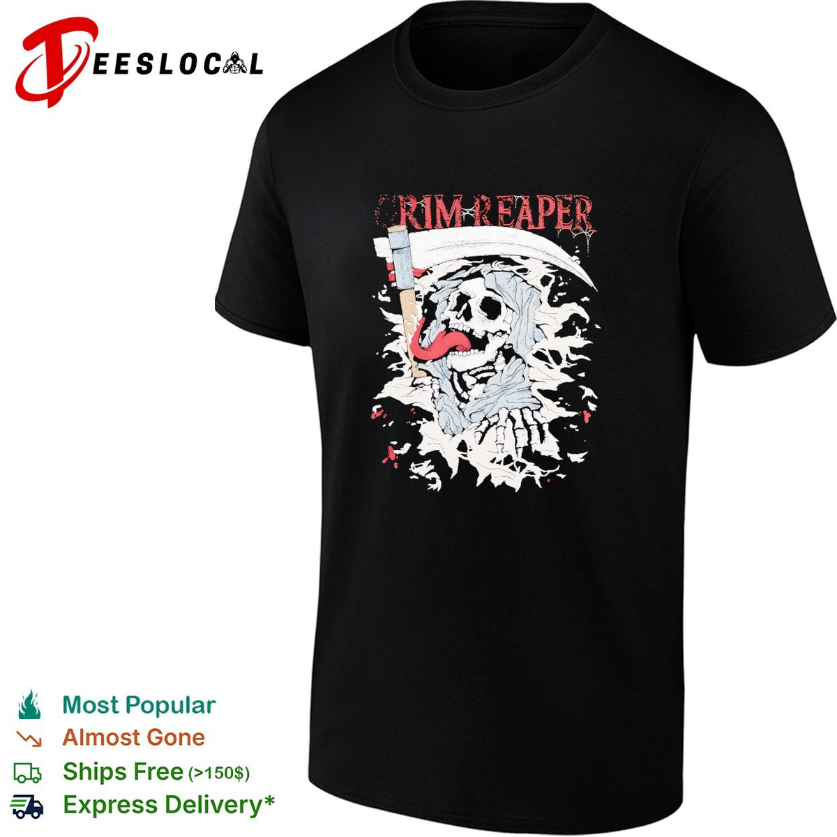 Grim Reaper scythe mascot badge shirt