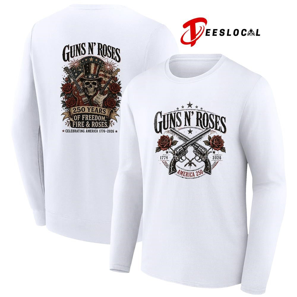Gun ‘N Roses 250 years of freedom fire and roses graphic shirt