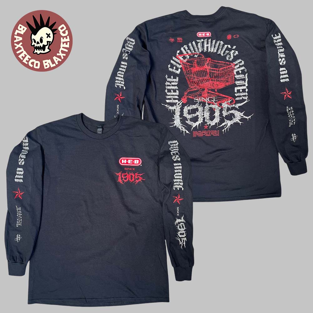 HEB Metal Tee Austin Texas x Connor Dwyer With The Health Alliance 2025 Shopping Cart Art All Over Print Long Sleeve Tee