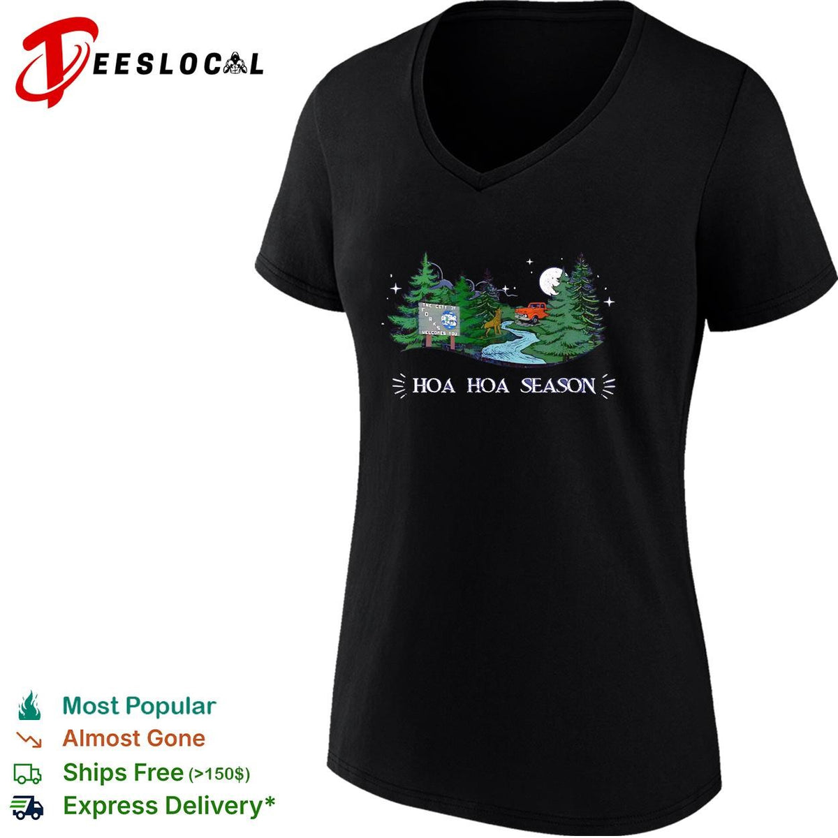 HOA season forest truck moon deer stream night scenic shirt