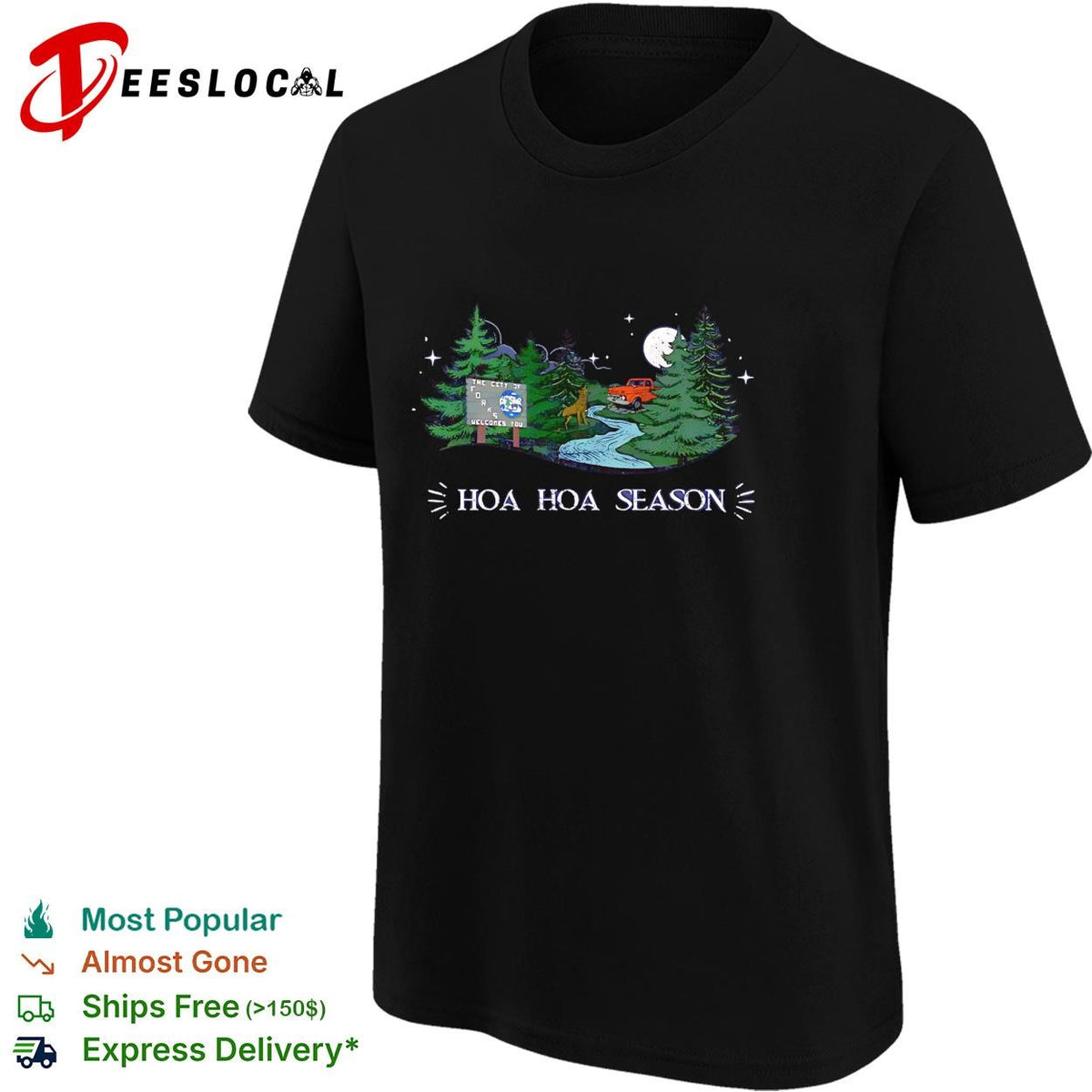 HOA season forest truck moon deer stream night scenic shirt