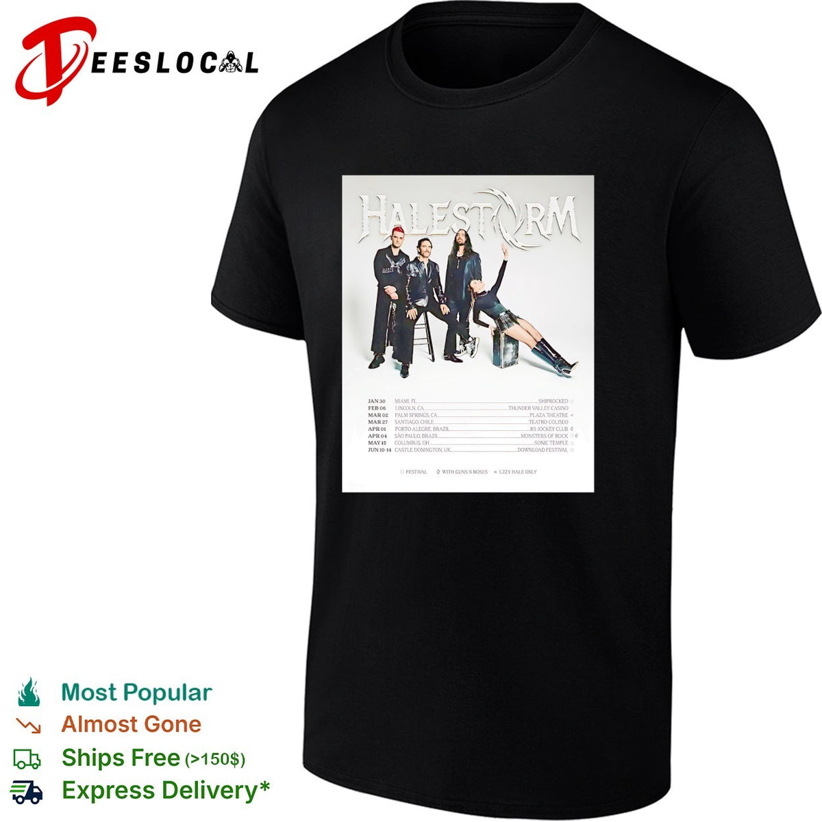 Halestorm tour dates 2025 Lzzy Hale Arejay Hale Joe Hottinger Josh Smith shirt