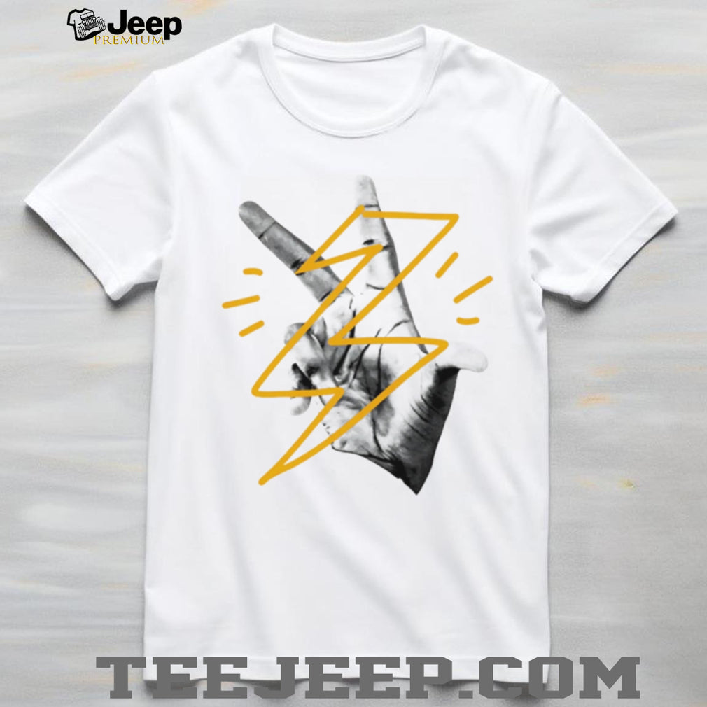 Hand Sign Lightning Bolt Abstract Graphic Minimalist T Shirt