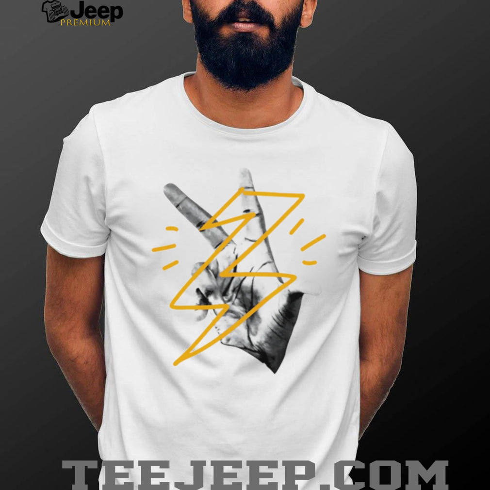 Hand Sign Lightning Bolt Abstract Graphic Minimalist T Shirt