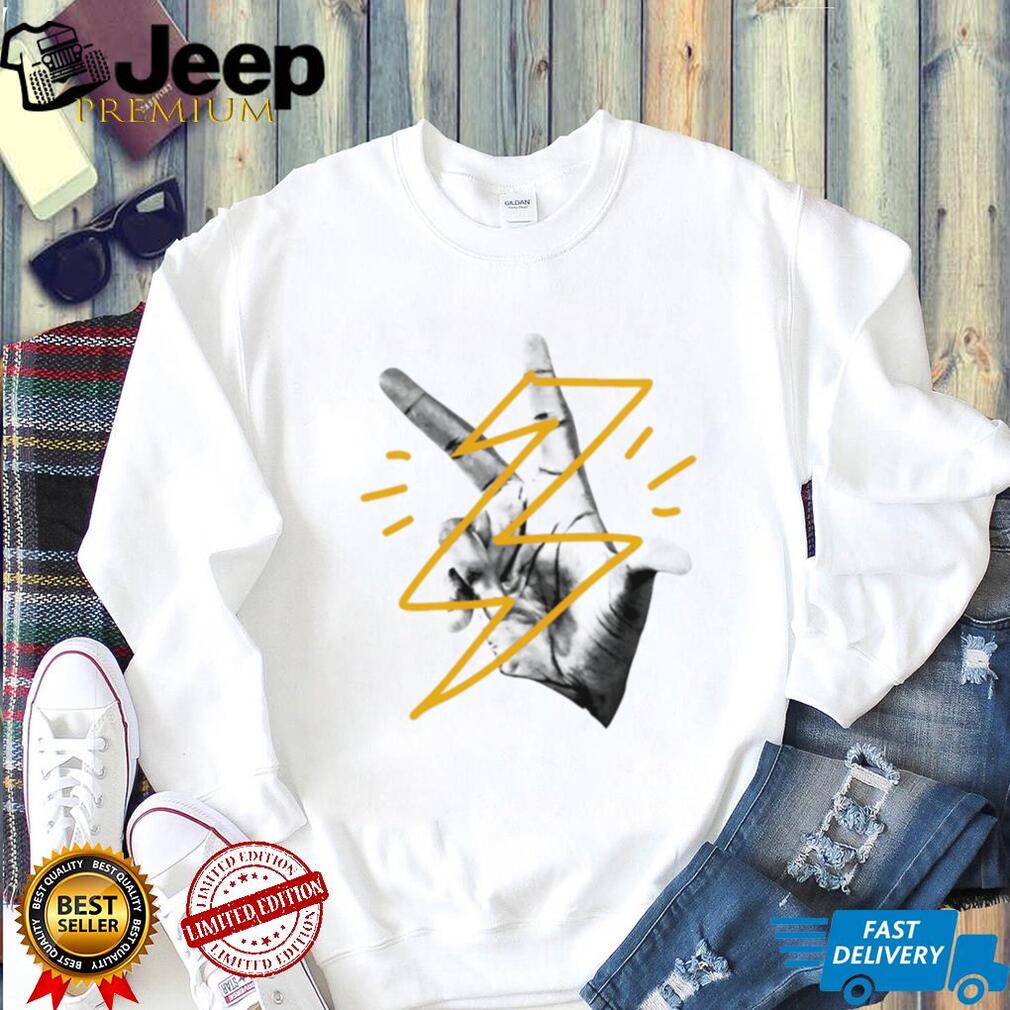 Hand Sign Lightning Bolt Abstract Graphic Minimalist T Shirt