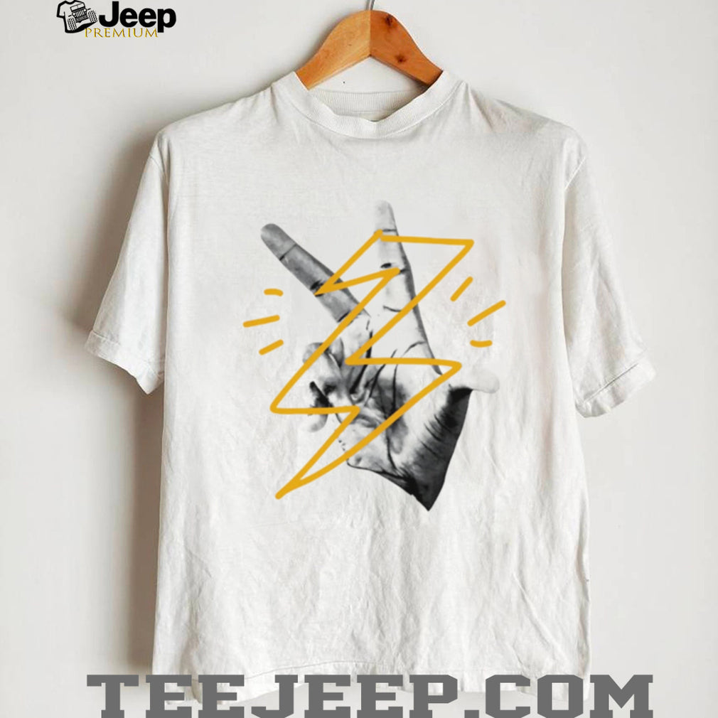 Hand Sign Lightning Bolt Abstract Graphic Minimalist T Shirt