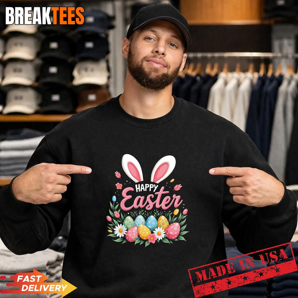 Happy Easter Bunny Ears Floral Egg T-Shirt – Cute Holiday Gift