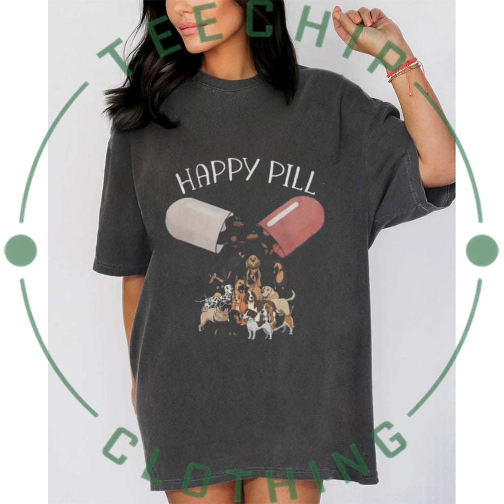 Happy Pill Puppy Dog Breeds Capsule Fun Pet Lover Graphic Shirt
