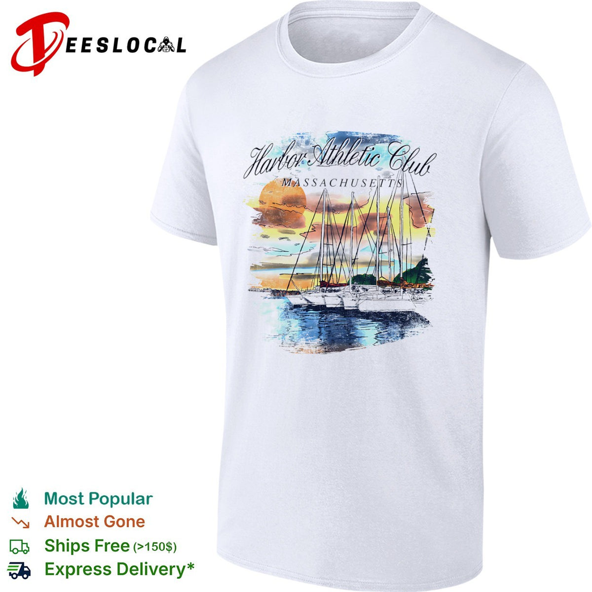Harbor Athletic Club Massachusetts nautical sailboat sunset summer shirt