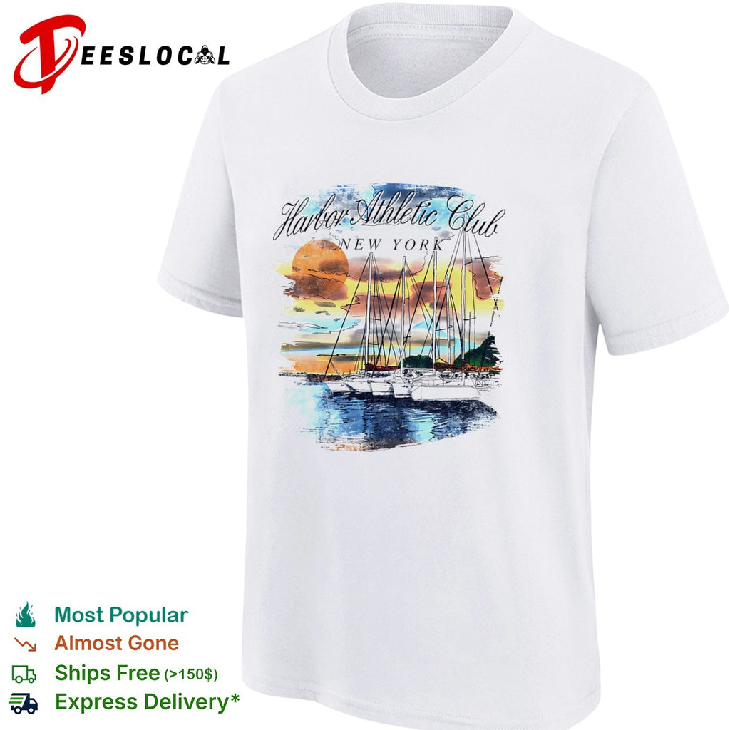Harbor Athletic Club New York sailboats at sunset nautical coastal travel shirt