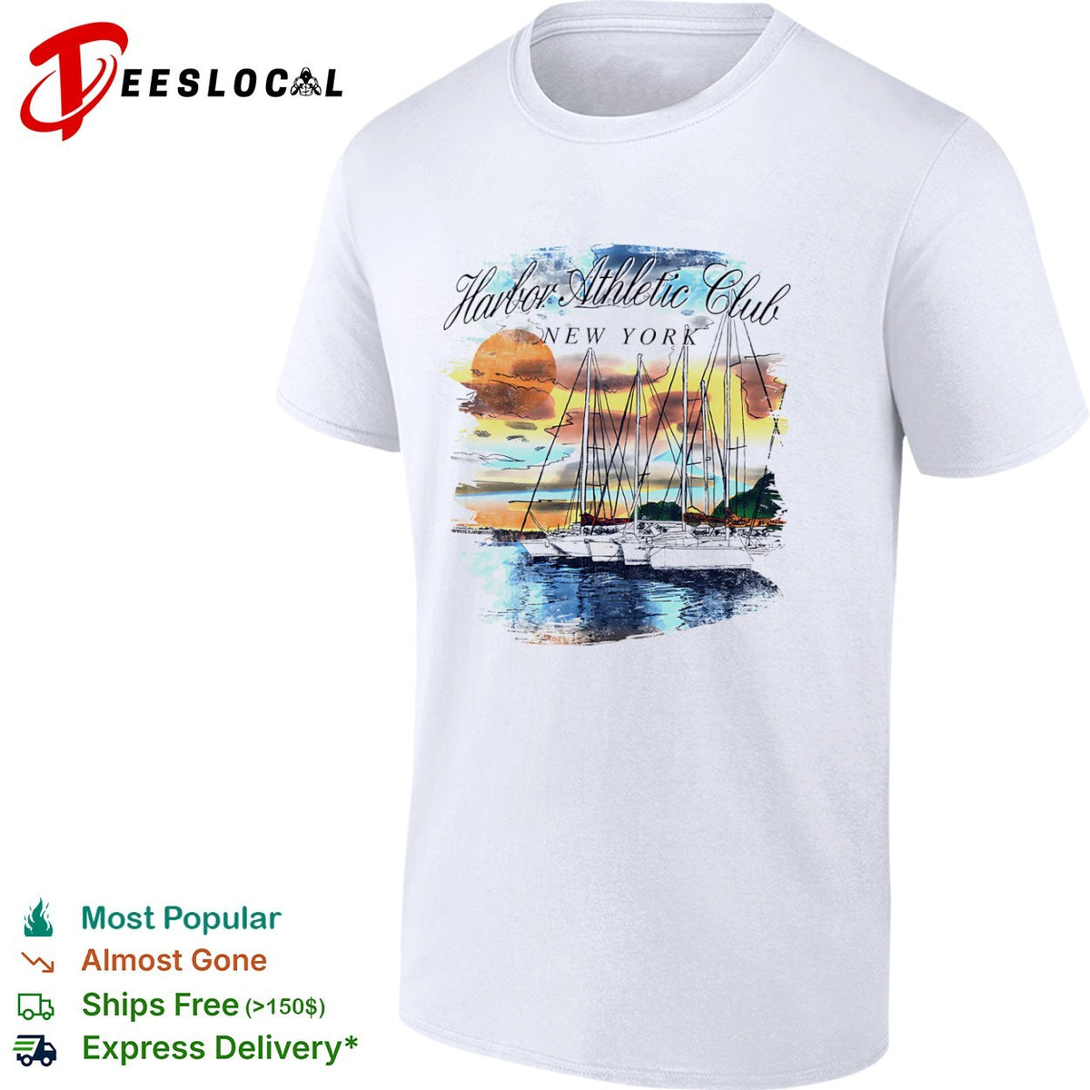 Harbor Athletic Club New York sailboats at sunset nautical coastal travel shirt