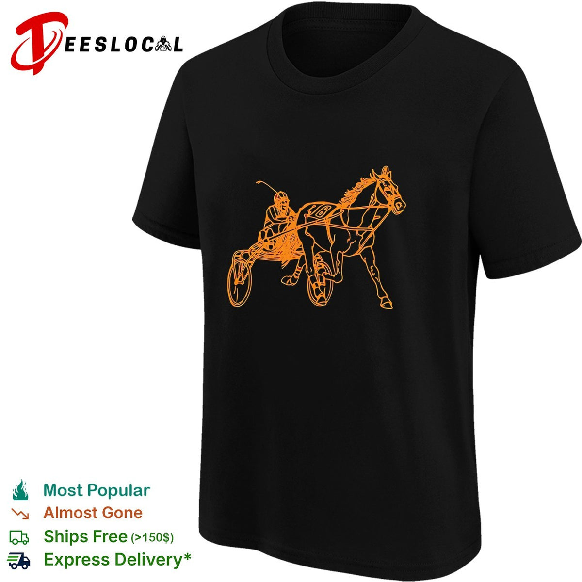 Harness racing horse and jockey line art illustration shirt