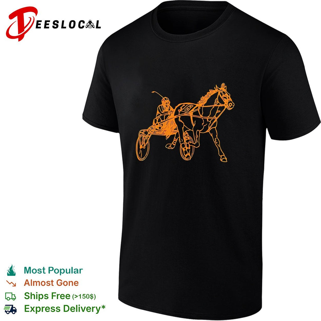 Harness racing horse and jockey line art illustration shirt