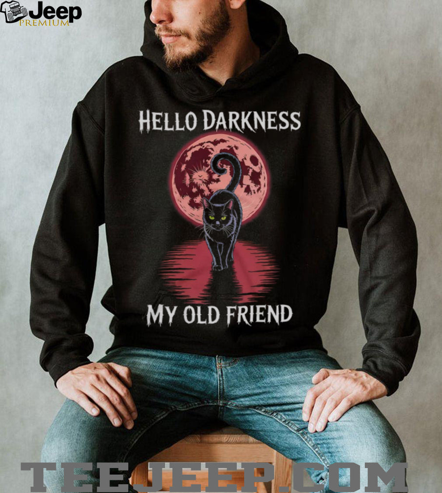 Hello Darkness My Old Friend Black Cat Full Moon Graphic Tee