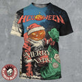 Helloween Merry Xmas Pumpkin Powered Santa All Over Print Shirt