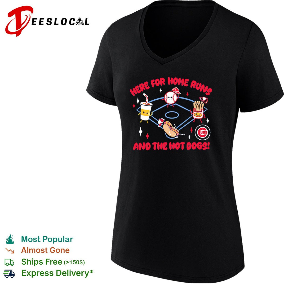 Here for Home Runs and the Hot Dogs Chicago Cubs MLB Mascot Cartoon Food Shirt