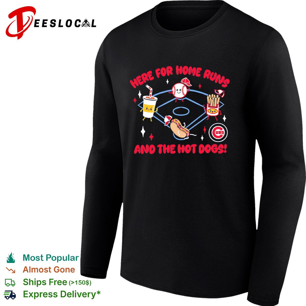 Here for Home Runs and the Hot Dogs Chicago Cubs MLB Mascot Cartoon Food Shirt