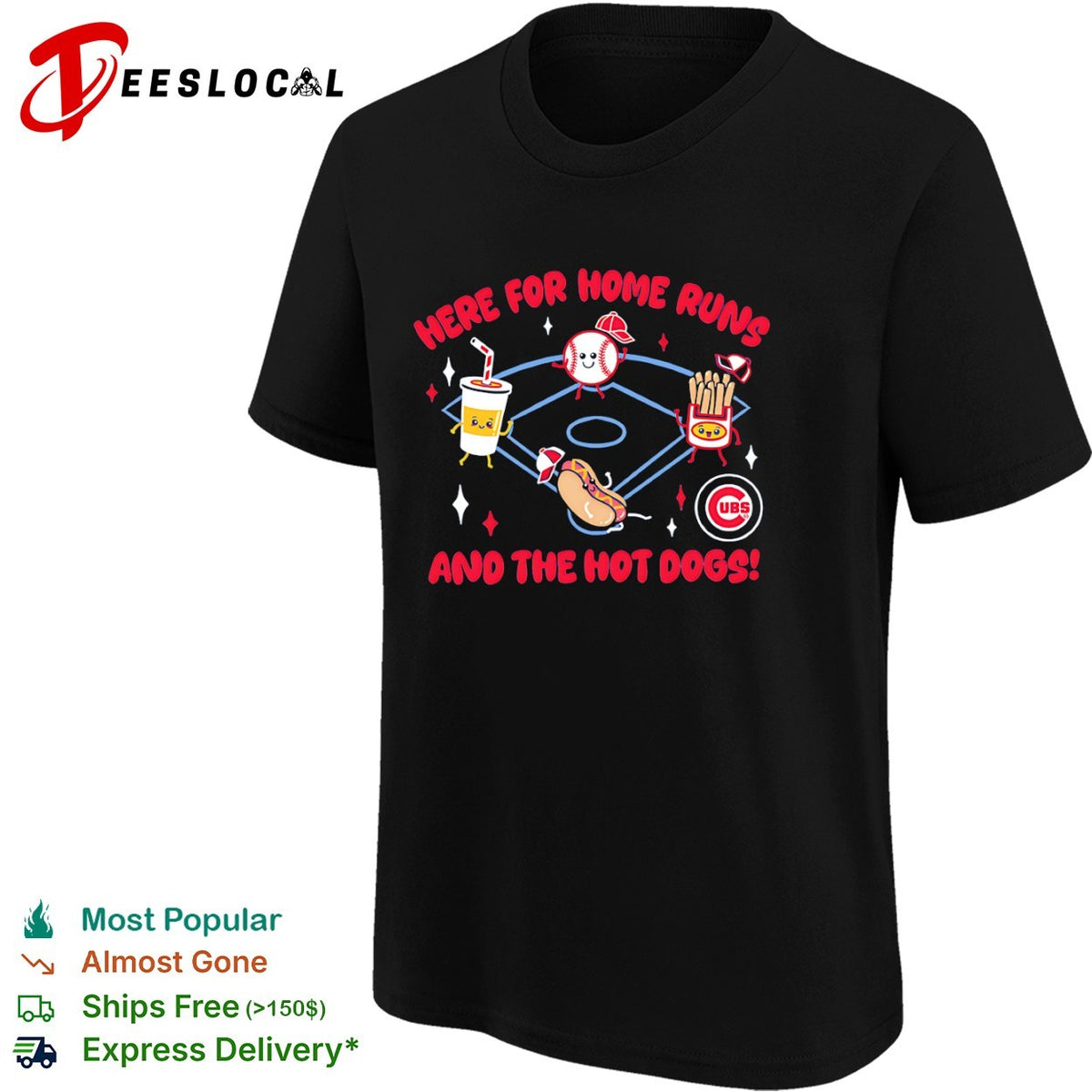 Here for Home Runs and the Hot Dogs Chicago Cubs MLB Mascot Cartoon Food Shirt