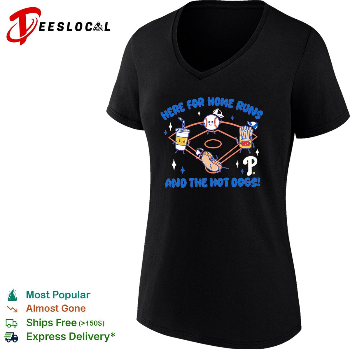 Here for home runs and the hot dogs Philadelphia Phillies mascot food MLB shirt