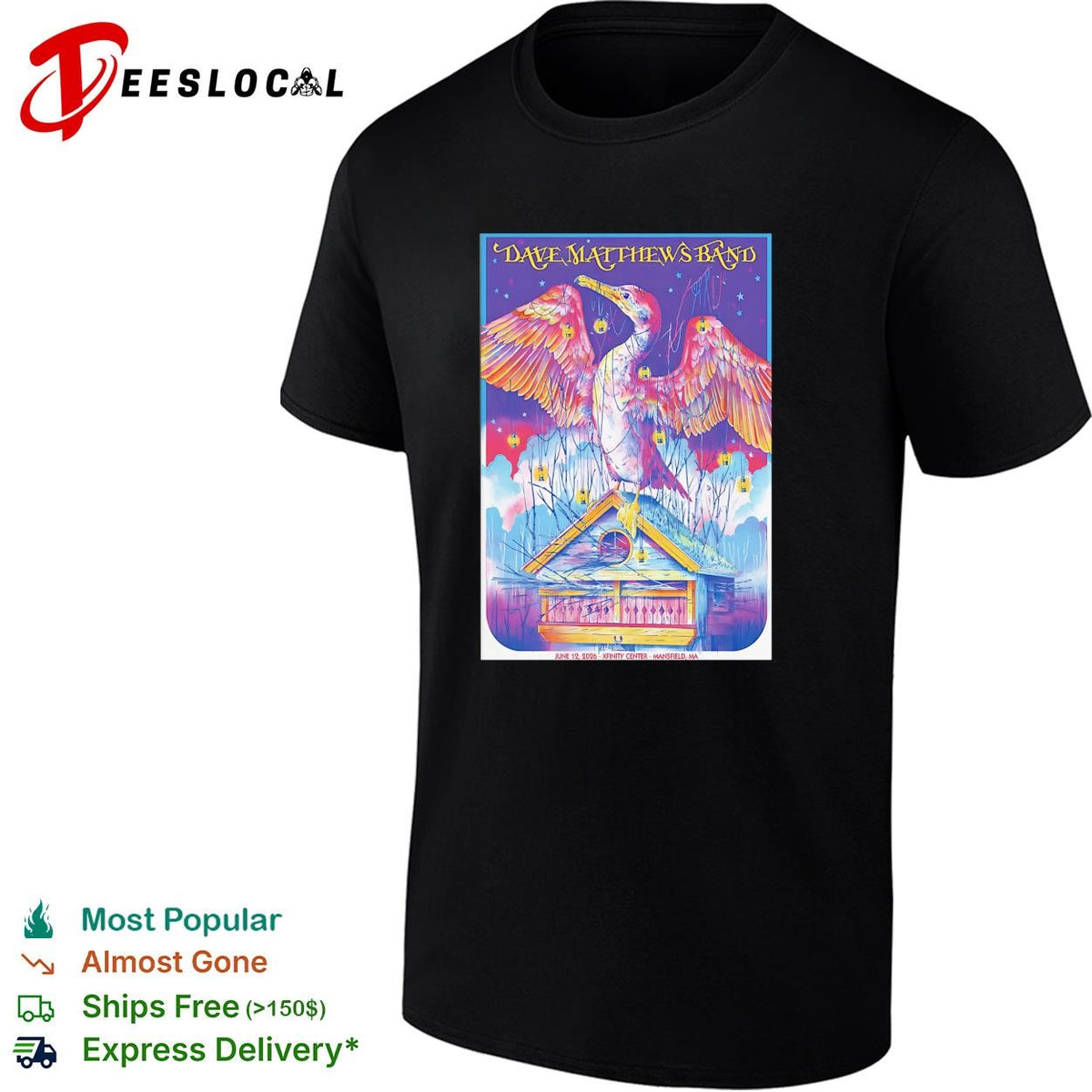 Heron bird colorful psychedelic concert poster art shirt