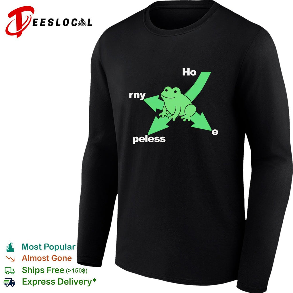 Hopeless and horny frog wordplay arrow cartoon shirt
