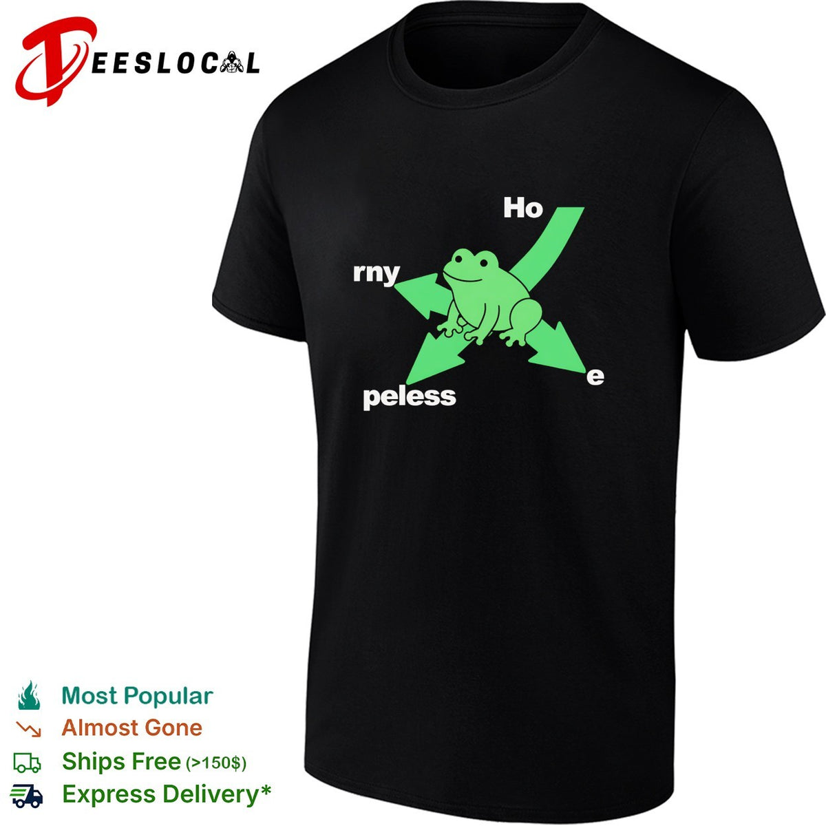 Hopeless and horny frog wordplay arrow cartoon shirt