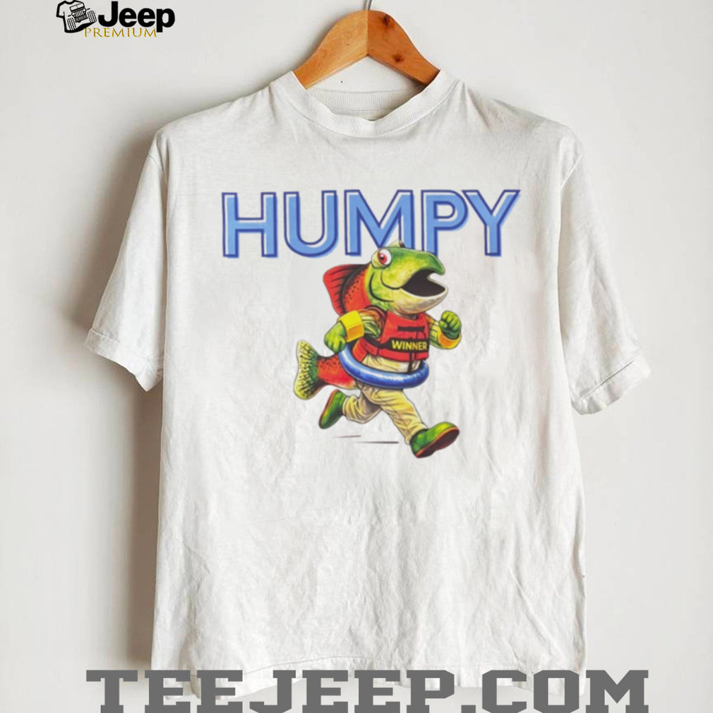 Humpy The Winner Cartoon Running Salmon Mascot T Shirt