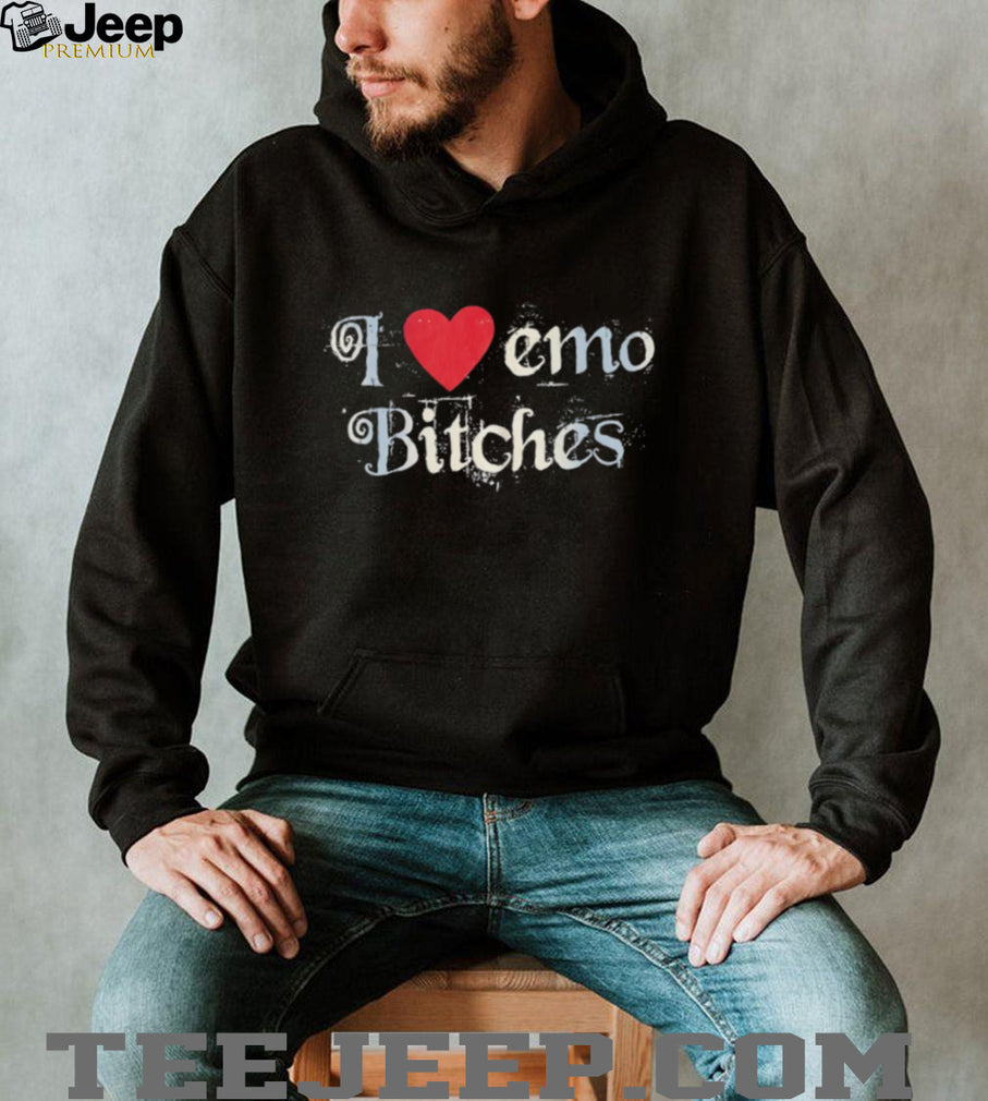 I Heart Emo Bitches Red Heart Y2K Aesthetic Black T Shirt