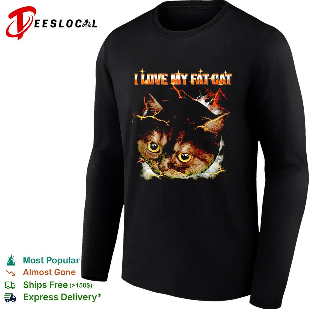 I Love My Fat Cat Lightning Storm Aesthetic Internet Meme Animal Lover shirt