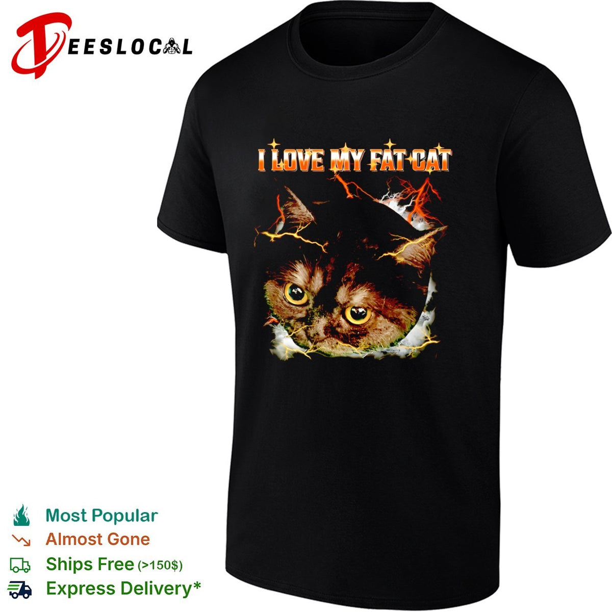 I Love My Fat Cat Lightning Storm Aesthetic Internet Meme Animal Lover shirt