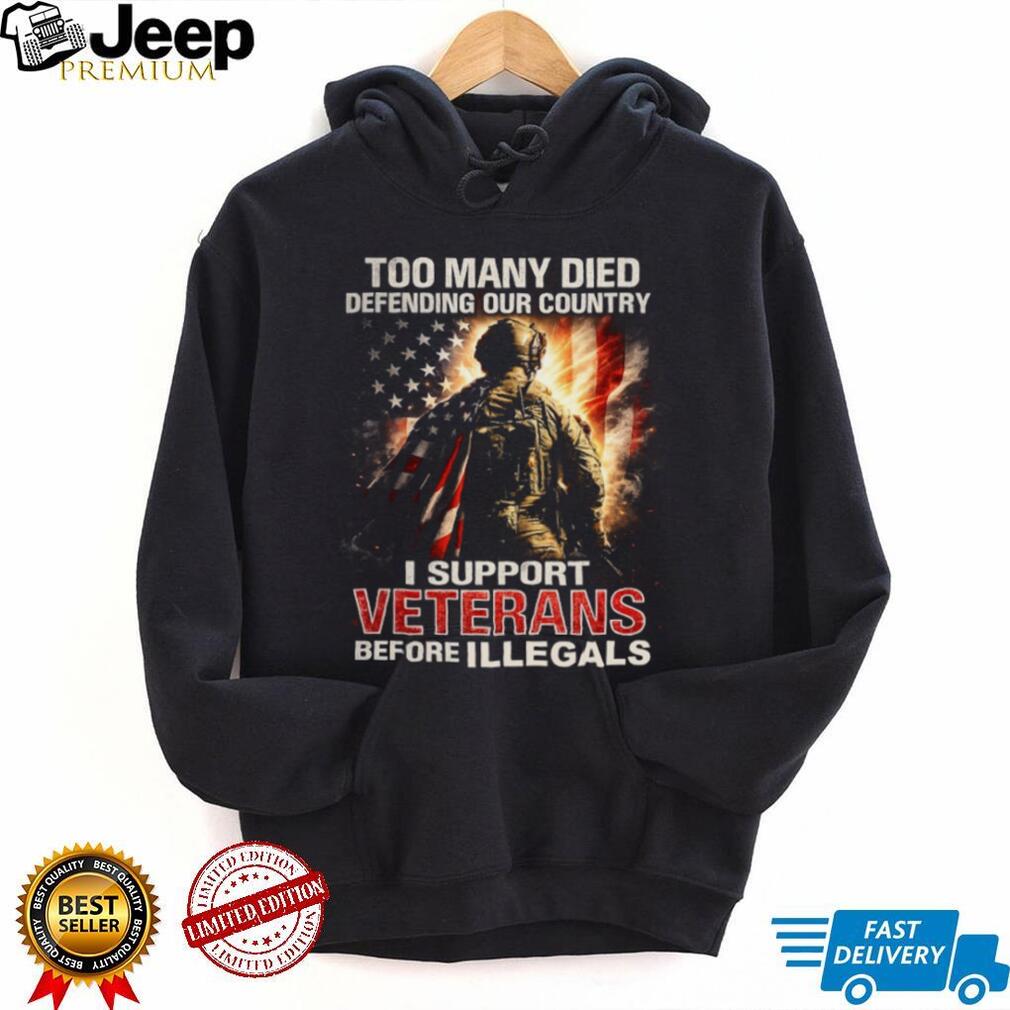 I Support Veterans Before Illegals American Flag Soldier T Shirt