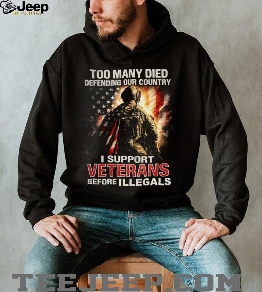 I Support Veterans Before Illegals American Flag Soldier T Shirt