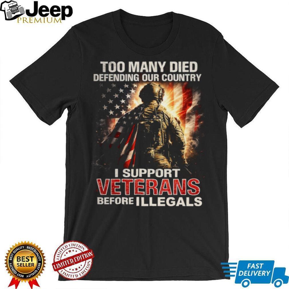 I Support Veterans Before Illegals Patriotic American Flag Soldier T Shirt