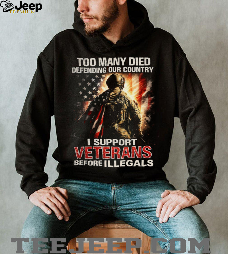 I Support Veterans Before Illegals Patriotic American Flag Soldier T Shirt