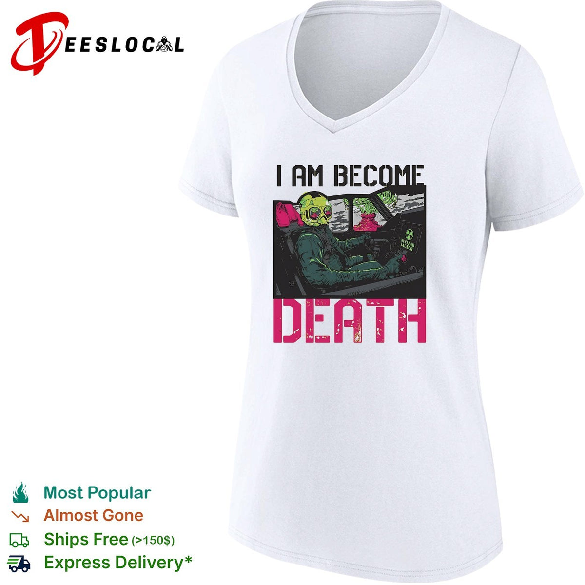 I am become death toxic gas mask driver behind the wheel neon colors graphic shirt
