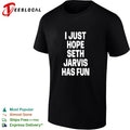 I just hope Seth Jarvis has fun bold white lettering real NHL player graphic shirt