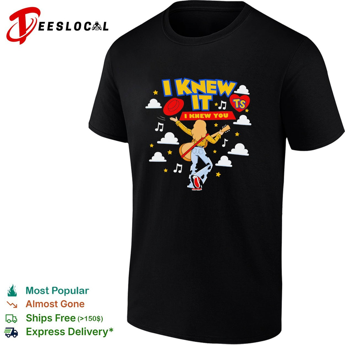 I knew it I knew you TS cowgirl with guitar illustration shirt