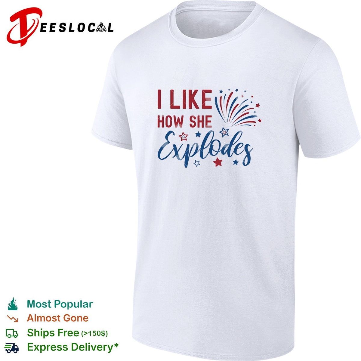 I like how she explodes Fourth of July fireworks red white blue white shirt