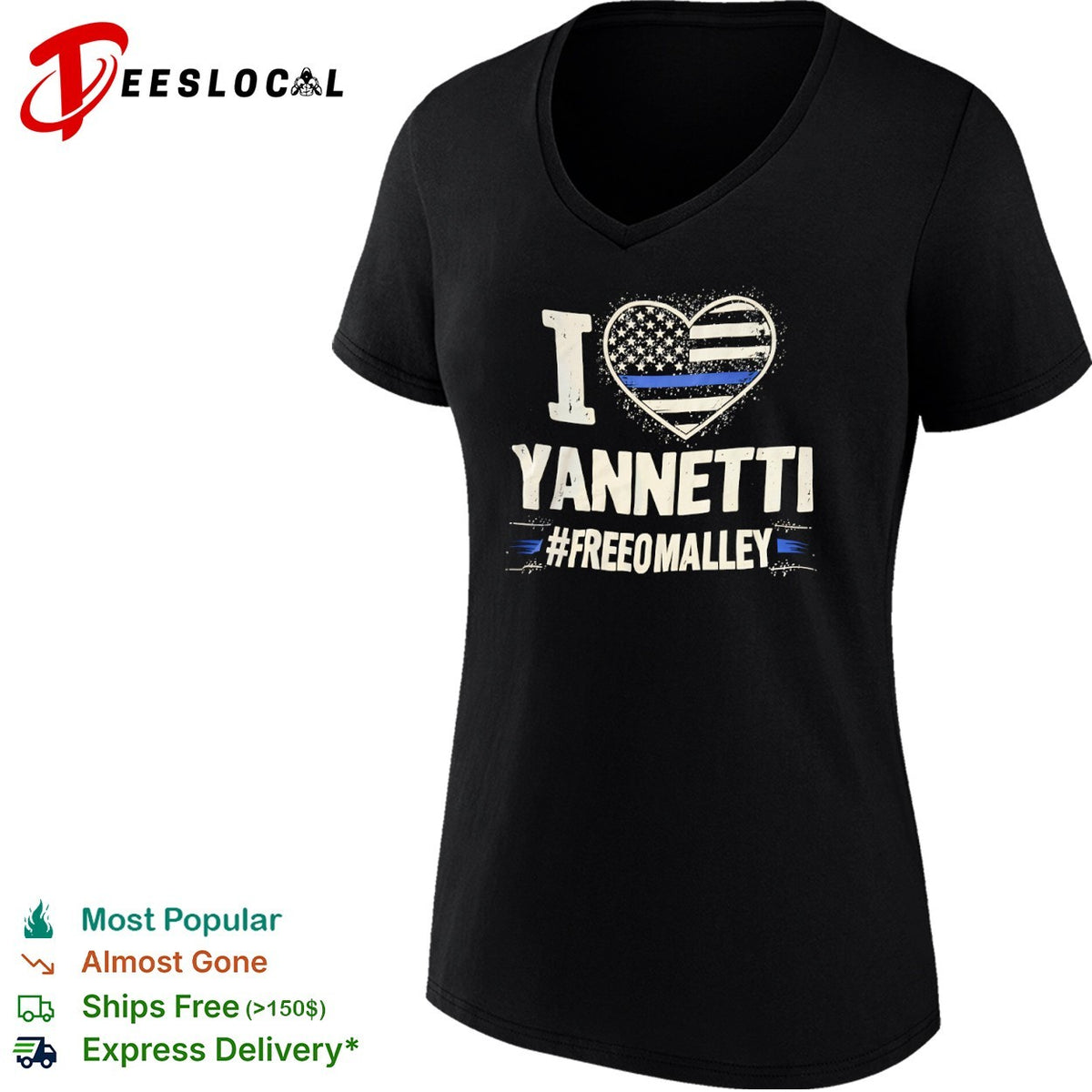 I love Yannetti FreeOmalley Thin Blue Line Heart Police Support shirt