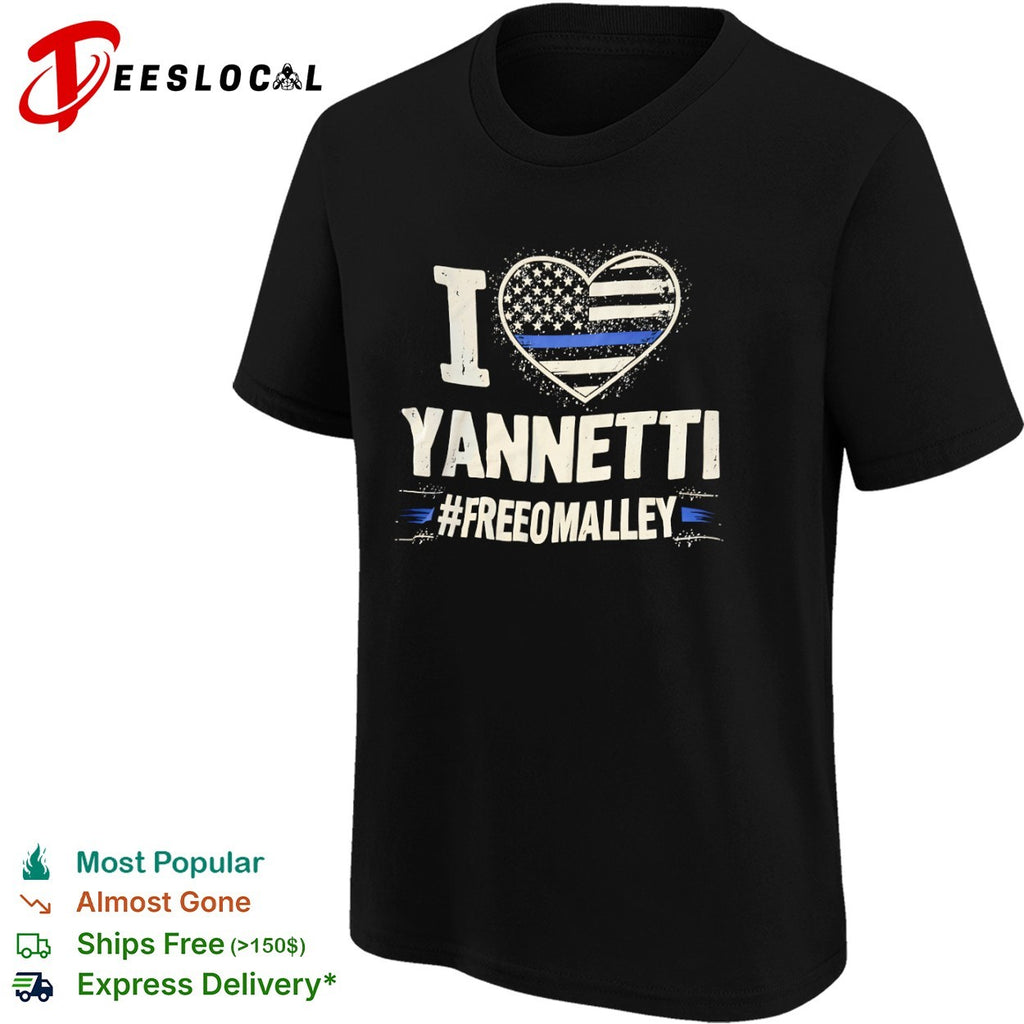 I love Yannetti FreeOmalley Thin Blue Line Heart Police Support shirt