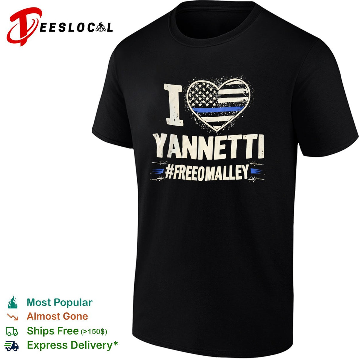 I love Yannetti FreeOmalley Thin Blue Line Heart Police Support shirt