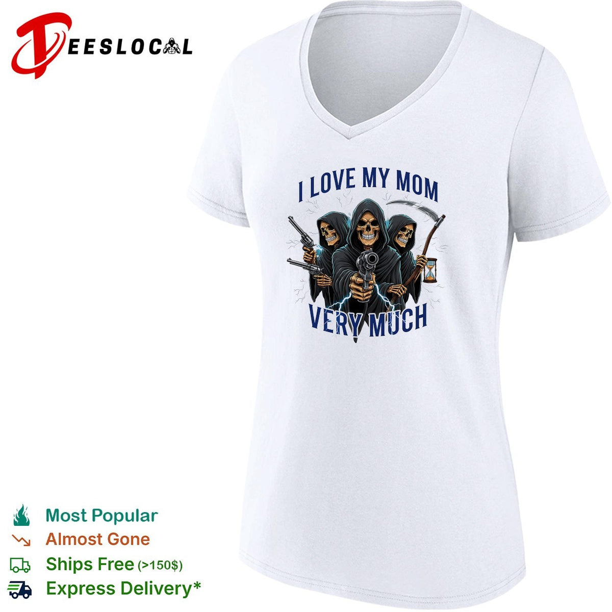 I love my mom very much three grim reapers absurdist humor art shirt