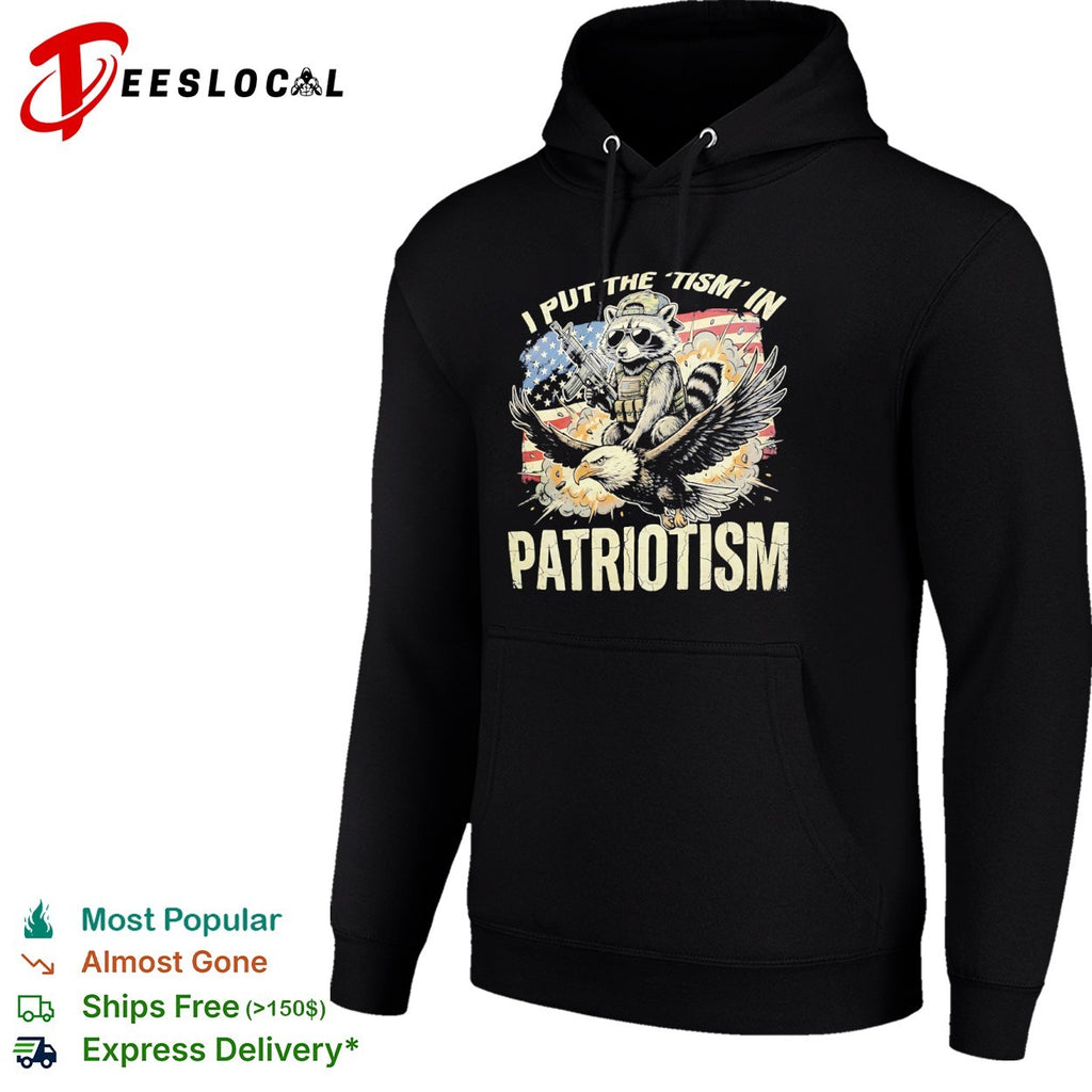 I put the tism in patriotism Raccoon riding eagle tactical weapon graphic shirt