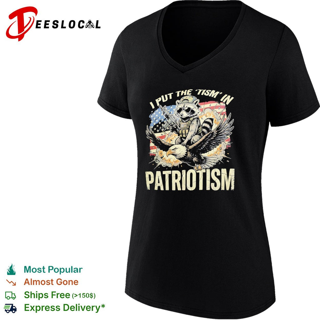 I put the tism in patriotism Raccoon riding eagle tactical weapon graphic shirt
